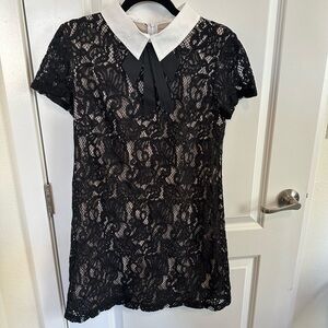 Betsey Johnson Size 8 Chic Black Lace Dress with White Collar